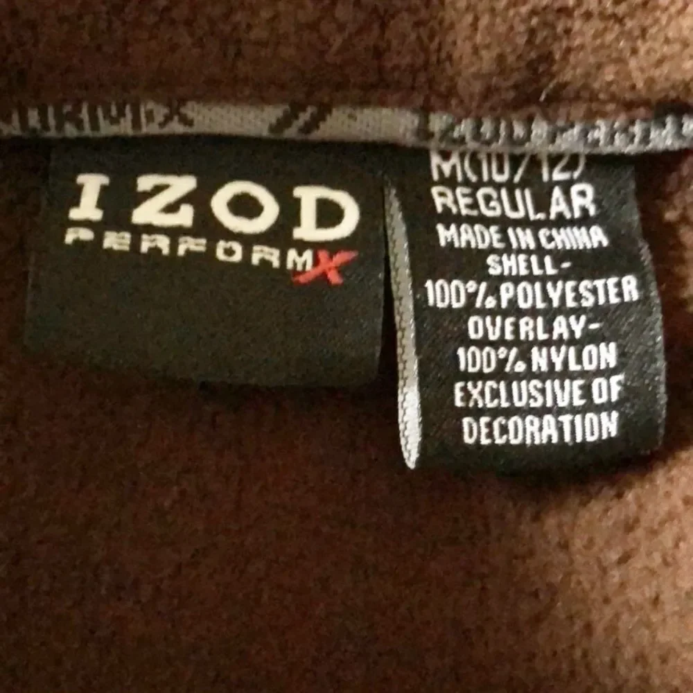 IZOD Boys Brown Black Full Zip Fleece Jacket Youth —Size 10/12